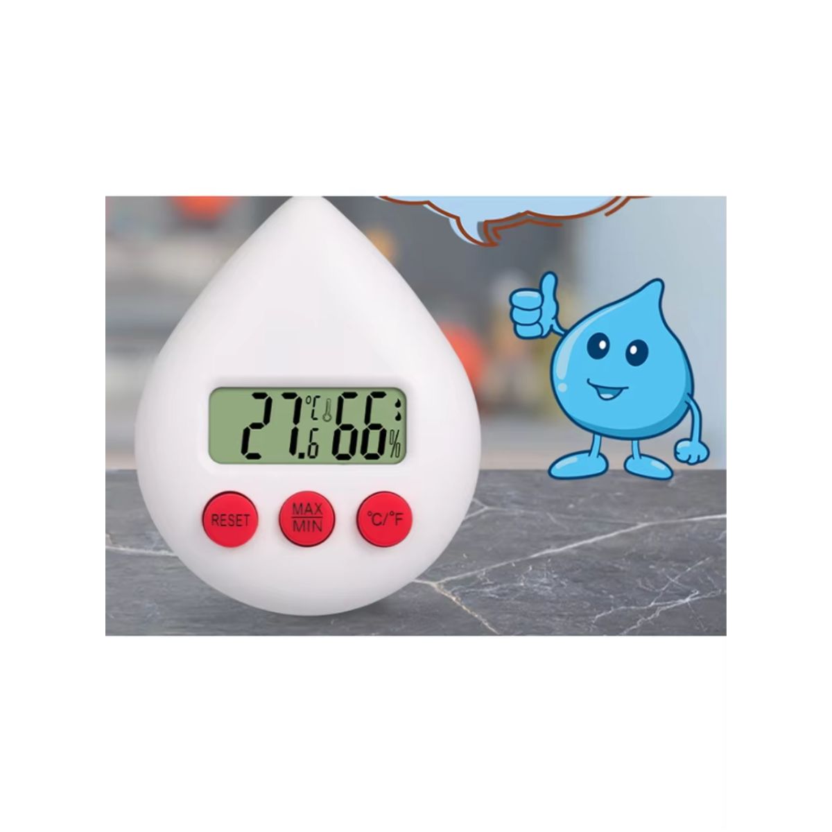 Modern Drop-Shaped Digital Thermo-Hygrometer